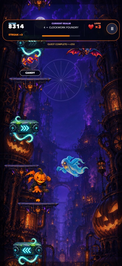 Jack-O-Lantern Jump: haunted platforms and glowing candy